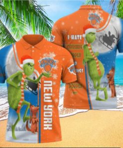 Personalized The Grinch New York Knicks NBA 3D Polo Shirt Hate Morning People Funny Christmas