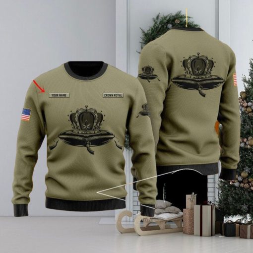 Personalized U.S Flag Crown Royal Ugly Christmas Sweater