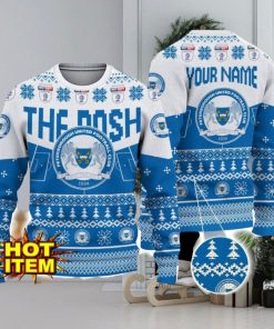 Peterborough United FC Big Logo Custom Name 3D Ugly Christmas Sweater Christmas Gift For Big Fans