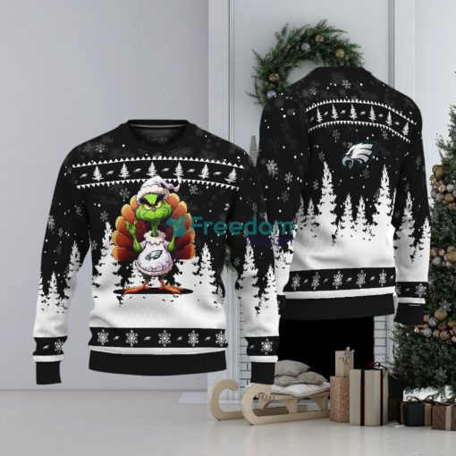 Philadelphia Eagles Black Grinch Turkey Disguise Thankgiving Knitted Christmas Sweater AOP Gift Holidays