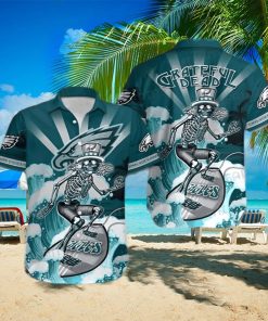 Philadelphia Eagles Grateful Dead Skeleton Surfing Hawaiian Shirt