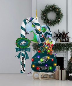 Philadelphia Eagles NFL Custom Name Grinch Candy Cane 2 Side Christmas Ornament