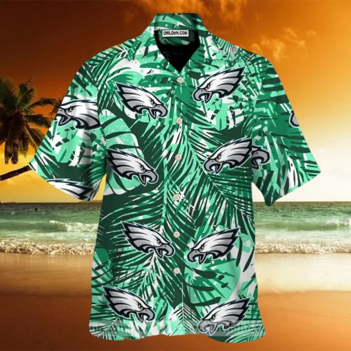 Philadelphia Eagles Retro Green Leaves Emerald Green Hawaiian Shirt