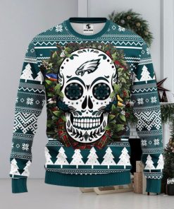 Philadelphia Eagles Skull Flower Ugly Christmas Ugly Sweater