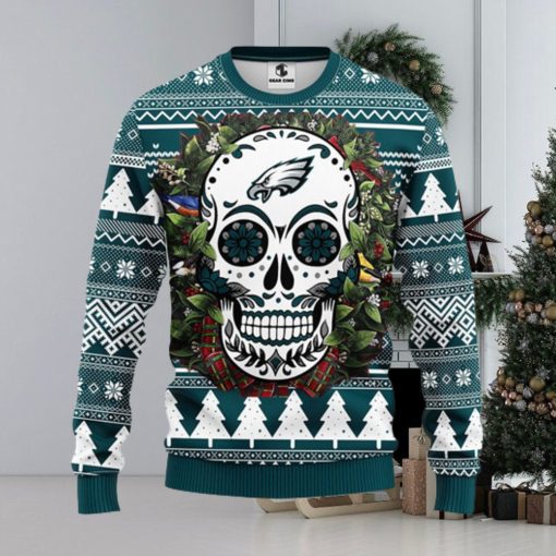 Philadelphia Eagles Skull Flower Ugly Christmas Ugly Sweater