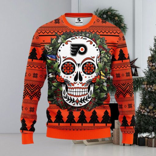 Philadelphia Flyers Skull Flower Ugly Christmas Ugly Sweater