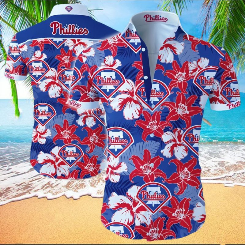 Philadelphia Phillies Logo Red Flower Hawaiian Summer Beach Shirt Full Print