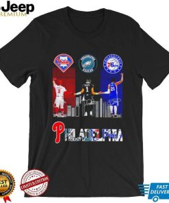 Philadelphia city Philadelphia Phillies Bryce Harper Philadelphia Eagles Jalen Hurts Philadelphia 76ers Joel Embiid signatures logo shirt