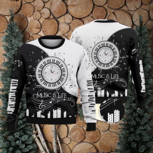 Piano Clock Music Is Life Trending Shirts 3D Ugly Sweater Christmas Gift Sweater