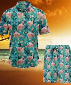 Pig And Tropical Plants Hawaiian Shirt And Shorts