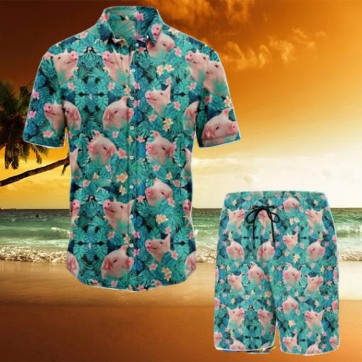 Pig And Tropical Plants Hawaiian Shirt And Shorts