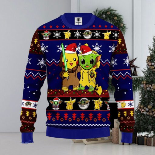 Pikachu And Yoda Blue 1 Amazing Gift Ugly Christmas 3D Sweater Christmas Gift For Men And Women