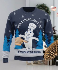 Pillsbury I Touch My Doughboy Knitted Xmas Navy Sweater Gift