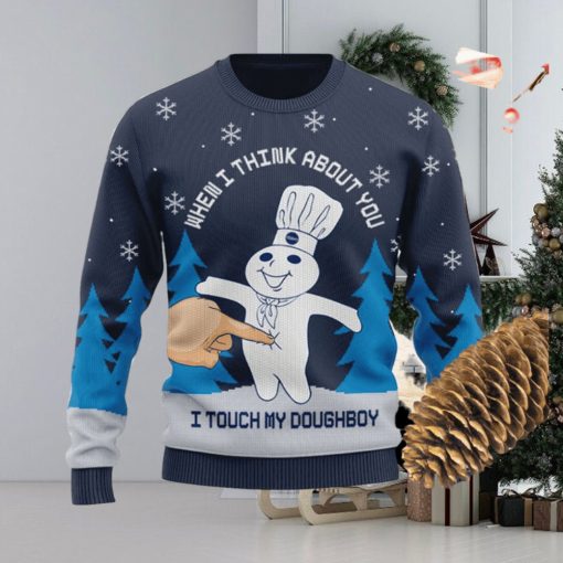 Pillsbury I Touch My Doughboy Knitted Xmas Navy Sweater Gift