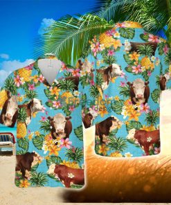 Pineapple Hawaiian Theme For Hereford Cattle Lovers All 3D Printed Hawaiian Shirt