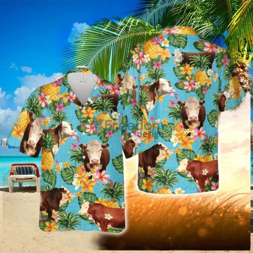 Pineapple Hawaiian Theme For Hereford Cattle Lovers All 3D Printed Hawaiian Shirt