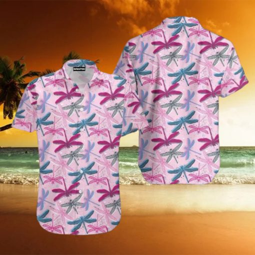 Pink Colorful Dragonflies Insects Aloha Hawaiian Shirt