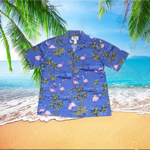 Pink Flamingo Island Blue Cotton Poplin Men’s Hawaiian Shirt