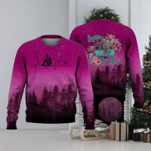 Pink Forest Heartbeat Happy Camper 3D Full Print Ugly Sweater Christmas Gift Sweater