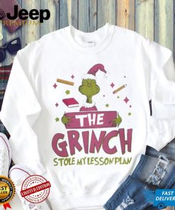 Pink teacher the grinch stole my lesson plan xmas 2023 white shirt