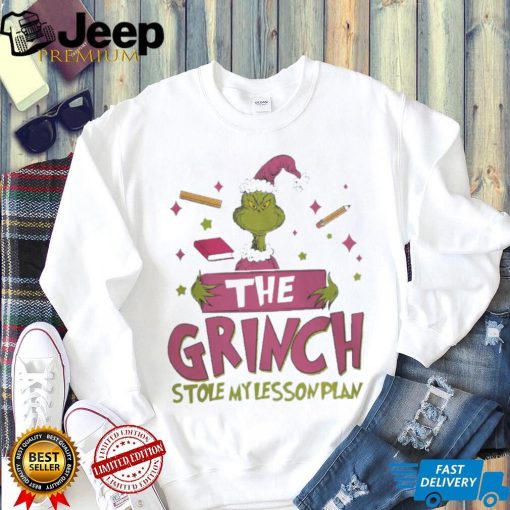 Pink teacher the grinch stole my lesson plan xmas 2023 white shirt