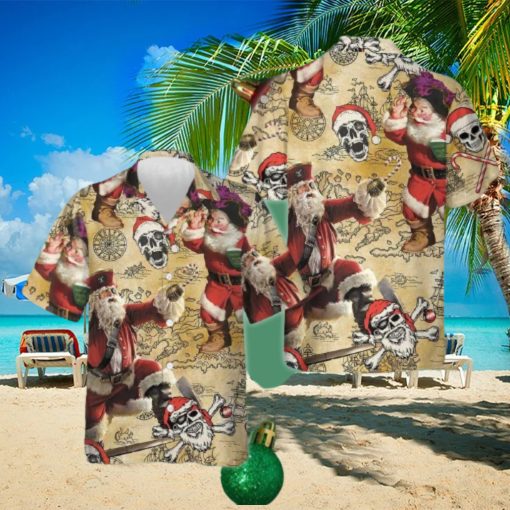 Pirate Santa Claus Hawaiian Shirt Funny Santa Retro Button Up Shirt Gifts For Christmas