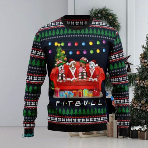 Pit Bull Friends On Red Sofa Ugly Christmas Sweaters Gift For Men Women