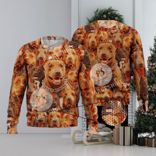 Pitbull Dog Cute Puppies For Dog Lovers 3D Full Print Ugly Sweater Christmas Gift Sweater