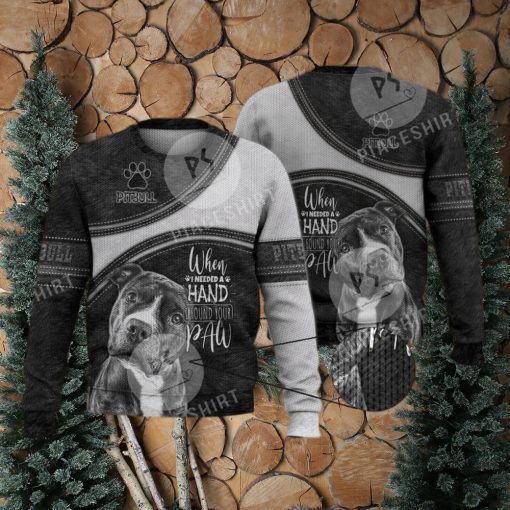 Pitbull When I Need A Hand  I Found Your Paw 3D Full Print Ugly Sweater Christmas Gift Sweater