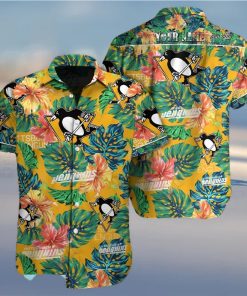 Pittsburgh Penguins NHL Custom Name Flower And Leaf Pattern Tropical Hawaiian Shirt