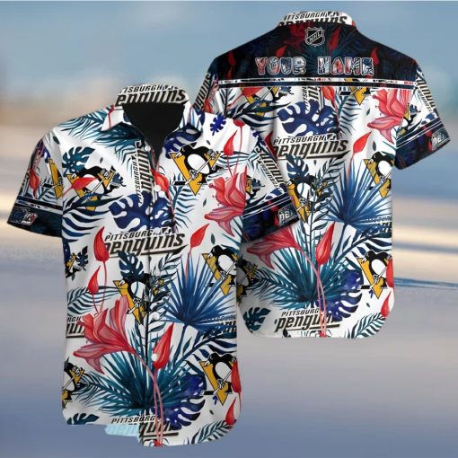 Pittsburgh Penguins NHL Custom Name Tropical Flower Aloha Hawaiian Shirt