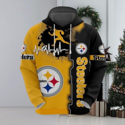 Pittsburgh Steelers 3D Hoodie Print Heart ECG Line