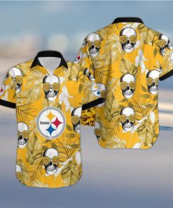 Pittsburgh Steelers Coconut Leaves Skull With Rose Eyes Hawaiian Shirt Gift For Halloween