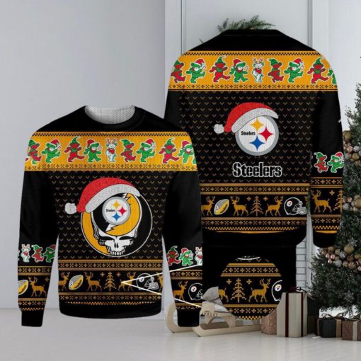 Pittsburgh Steelers Grateful Dead SKull And Bears Ugly Christmas Sweater