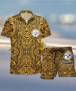 Pittsburgh Steelers Hawaiian Tribal Pattern Set Hawaiian Shirt And Shorts Beach Gift For Fans