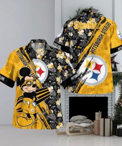 Pittsburgh Steelers Mickey Mouse Floral Short Sleeve Hawaii Shirt