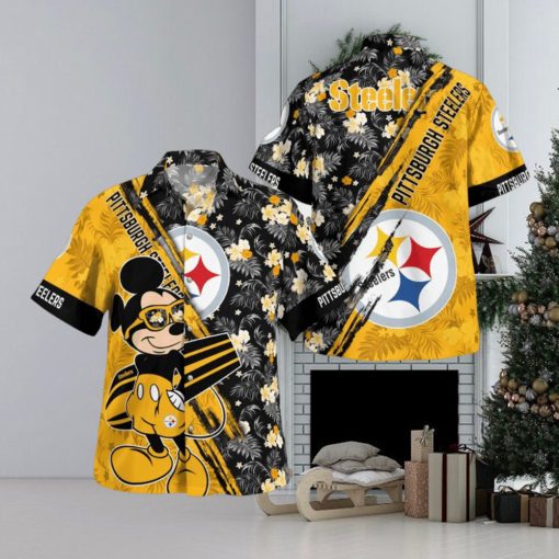 Pittsburgh Steelers Mickey Mouse Floral Short Sleeve Hawaii Shirt