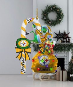 Pittsburgh Steelers NFL Custom Name Grinch Candy Cane 2 Sides Christmas Ornament