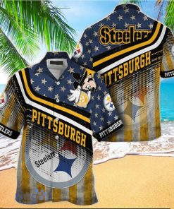 Pittsburgh Steelers NFL Hawaiian Shirt Mickey Graphic American Flag Printed 3D Shirt Best Gift For Fans