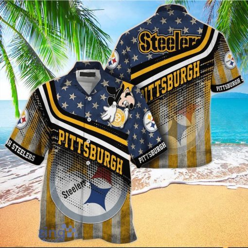 Pittsburgh Steelers NFL Hawaiian Shirt Mickey Graphic American Flag Printed 3D Shirt Best Gift For Fans