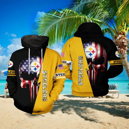 Pittsburgh Steelers NFL US Flag Skull Team 3D Printed Hoodie