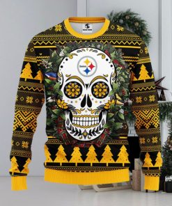 Pittsburgh Steelers Skull Flower Ugly Christmas Ugly Sweater