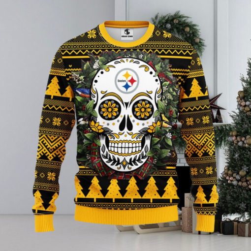 Pittsburgh Steelers Skull Flower Ugly Christmas Ugly Sweater