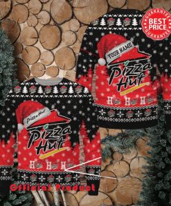 Pizza Hut Logo Santa Hat Pine Tree Snowflake Custom Name Ugly Christmas Sweater