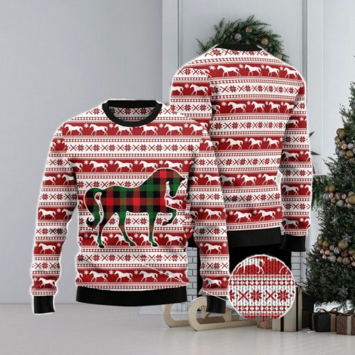 Plaid Pattern Horse All Over Printed 3D Ugly Christmas Sweater Christmas Gift For Men And Women