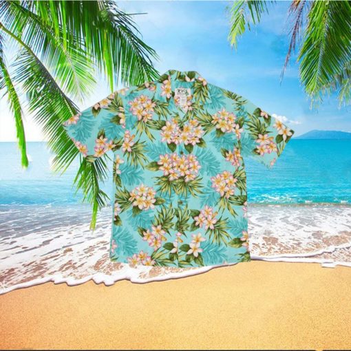 Plumeria Dream Green Cotton Poplin Men s Hawaiian Shirt