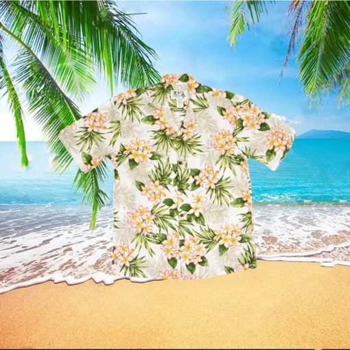 Plumeria Dream White Cotton Poplin Men s Hawaiian Shirt