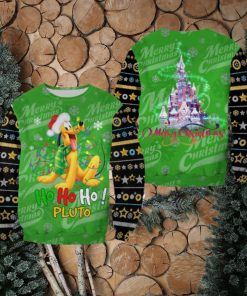 Pluto Dog Ho Ho Ho Pattern Xmas Green Christmas Disney Cartoon Sweaters Matching Christmas Shirt For Family