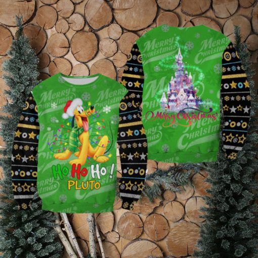 Pluto Dog Ho Ho Ho Pattern Xmas Green Christmas Disney Cartoon Sweaters Matching Christmas Shirt For Family