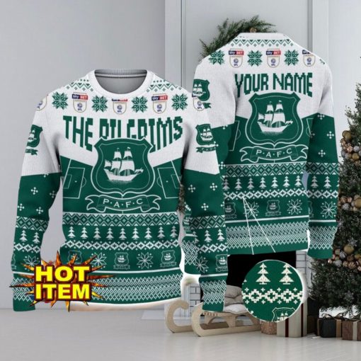 Plymouth Argyle FC Big Logo Custom Name 3D Ugly Christmas Sweater Christmas Gift For Big Fans